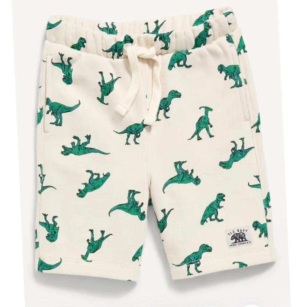 Old Navy Boys Dinosaur Print‎ Fleece Shorts Oatmeal Cream Green 4T NWT